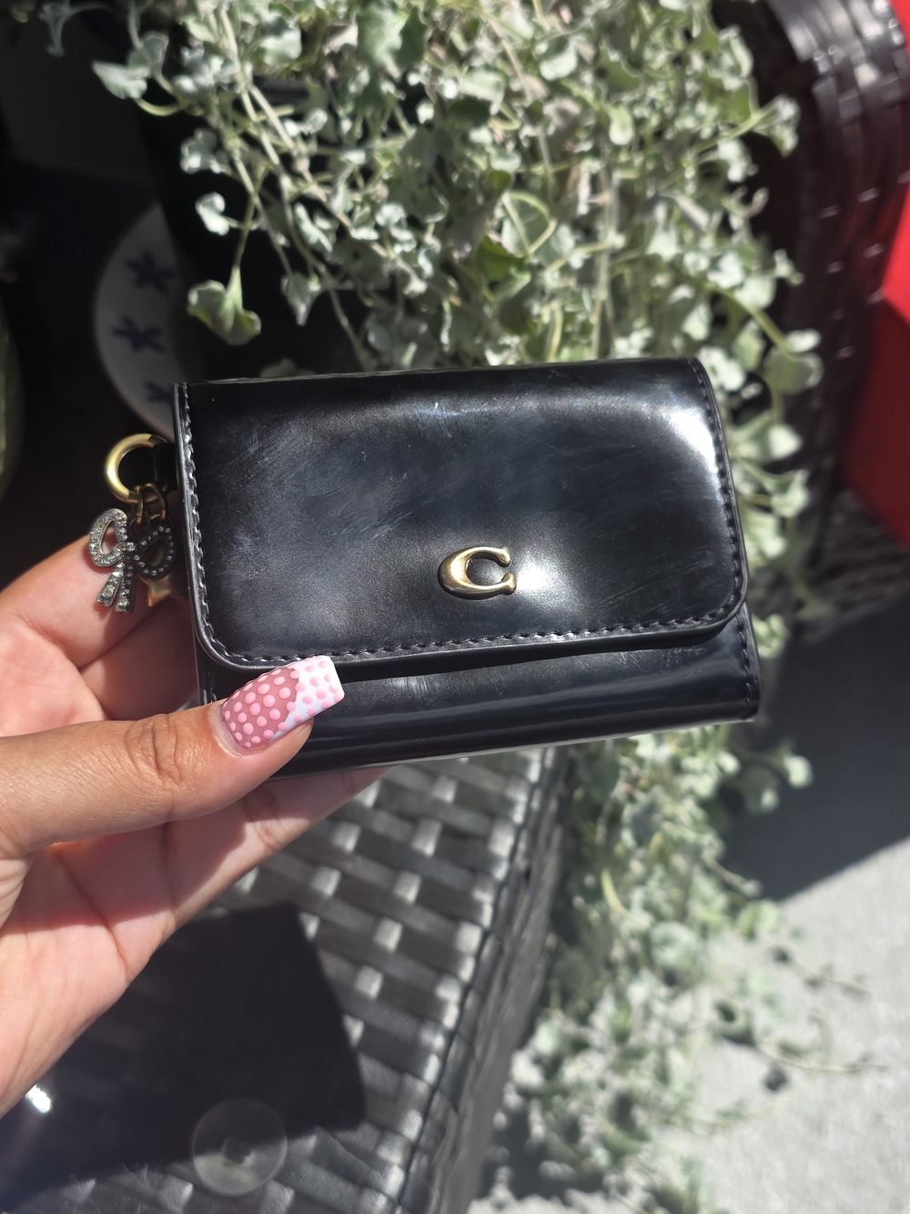 Coach Black Leather Trifold Wallet with Charms